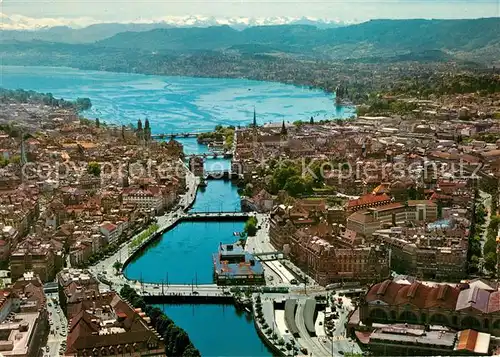 AK / Ansichtskarte Zuerich_ZH Limmat Zuerichsee und die Alpen Fliegeraufnahme Zuerich_ZH
