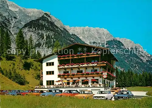 AK / Ansichtskarte Leutasch Cafe Restaurant Hotel Hubertushof gegen Wetterstein Leutasch