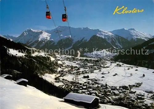 AK / Ansichtskarte Klosters_GR Gondelbahn Madrisa mit Gatschieferspitz Panorama Wintersportplatz Alpen Klosters_GR