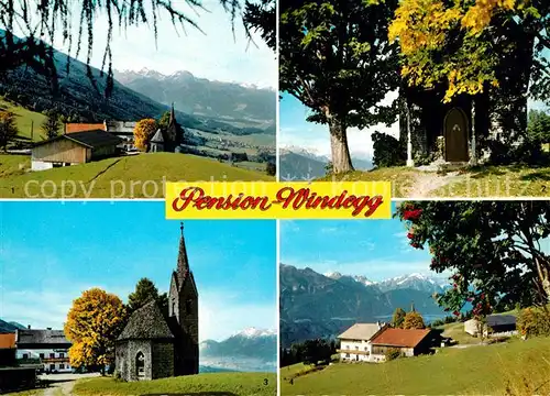AK / Ansichtskarte Hall_Tirol Gasthof Pension Windegg Kirche Alpenpanorama Hall_Tirol