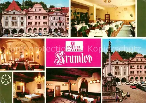 AK / Ansichtskarte Cesky_Krumlov Interhotel Krumlov Restaurant Platz Saeule Cesky Krumlov