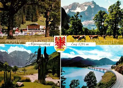 AK / Ansichtskarte Hinterriss_Tirol Alpengasthof Eng am Grossen Ahornboden Alpenpanorama Bruecke Hinterriss Tirol