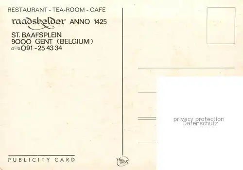 AK / Ansichtskarte Gent_Gand_Flandre Restaurant Tearoom Cafe Raadskelder anno 1425 Gent_Gand_Flandre