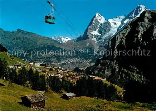 AK / Ansichtskarte Muerren_BE Schilthornbahn mit Eiger und Moench Berner Alpen Muerren_BE
