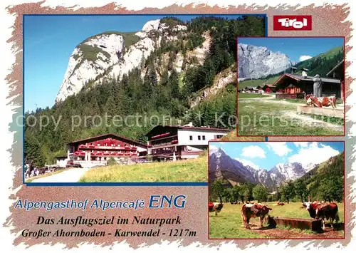 AK / Ansichtskarte Hinterriss_Tirol Alpengasthof Cafe Eng Naturpark Grosser Ahornboden Viehweide Kuehe Hinterriss Tirol