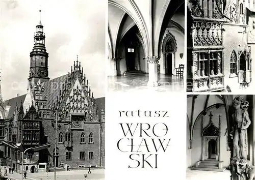 AK / Ansichtskarte Wroclaw Rathaus Statue Wroclaw