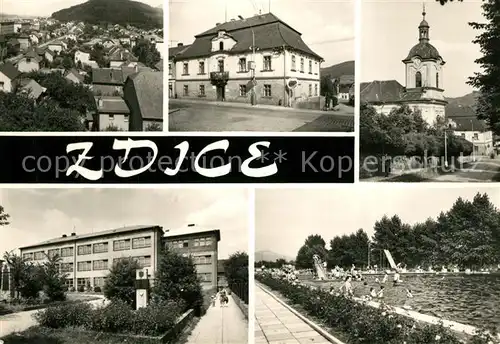 AK / Ansichtskarte Zdice Kirche Rathaus Schwimmbad  Zdice