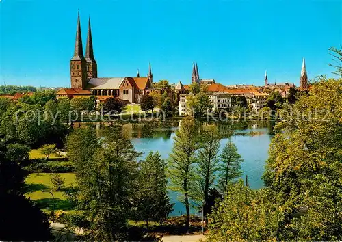 AK / Ansichtskarte Luebeck Muehlenteich Dom Tuerme der Stadt Luebeck