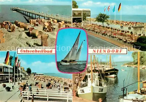 AK / Ansichtskarte Niendorf_Ostseebad Seebruecke Strand Hafen Niendorf_Ostseebad