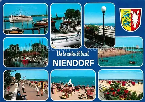 AK / Ansichtskarte Niendorf_Ostseebad Hafen Strand Promenade Niendorf_Ostseebad