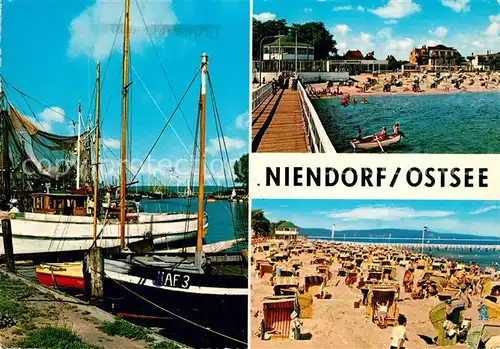 AK / Ansichtskarte Niendorf_Ostseebad Strand Hafen Seebruecke Niendorf_Ostseebad