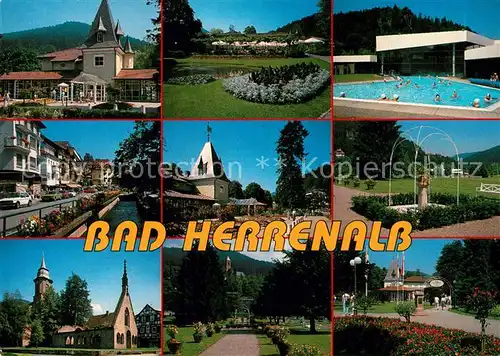 AK / Ansichtskarte Bad_Herrenalb Schwimmbad Kirche Park Brunnen Stadtansicht Bad_Herrenalb