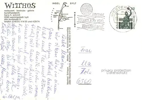 AK / Ansichtskarte Wenningstedt_Sylt Restaurant Teestube Galerie Witthues Wenningstedt_Sylt