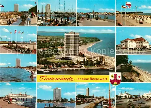 AK / Ansichtskarte Travemuende_Ostseebad Hafen Strand Hochhaus  Travemuende_Ostseebad
