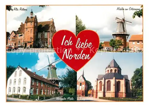 AK / Ansichtskarte Norden_Ostfriesland Rathaus Muehlen Kirche Norden_Ostfriesland