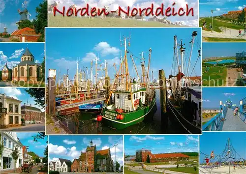 AK / Ansichtskarte Norden_Norddeich_Ostfriesland Hafen Strand Spielplatz Seebruecke Norden_Norddeich