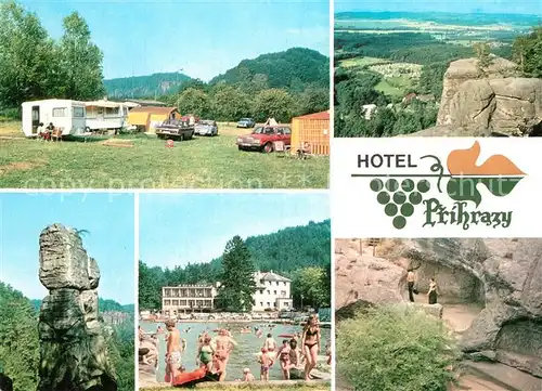 AK / Ansichtskarte Prihrazy Rekreacni oblast Hotel Campingplatz Schwimmbad Landschaftspanorama Felsen Prihrazy