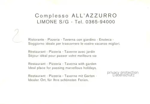 AK / Ansichtskarte Limone_sul_Garda Complesso All Azzurro Restaurant Pizzeria Kuestenpanorama Tunnel Limone_sul_Garda