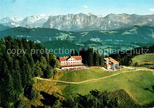AK / Ansichtskarte Bregenz_Vorarlberg Pfaender Hotel mit Pfaenderbahn Bergstation Alpenpanorama Fliegeraufnahme Bregenz Vorarlberg