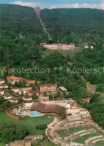 AK / Ansichtskarte Wilhelmshoehe_Kassel Kurhessen Therme Thermalsolebad Bergpark Schloss Herkules Fliegeraufnahme Wilhelmshoehe Kassel