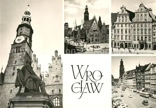 AK / Ansichtskarte Wroclaw Rathaus Marktplatz Statue Wroclaw