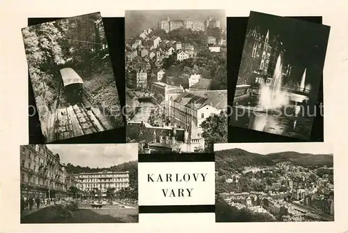 AK / Ansichtskarte Karlovy_Vary Eisenbahn Springbrunnen Nacht Stadtansichten Karlovy Vary
