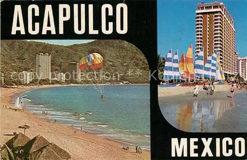 AK / Ansichtskarte Acapulco Icacos Beach Hornos Beach Strand Fallschirm Hotels Acapulco