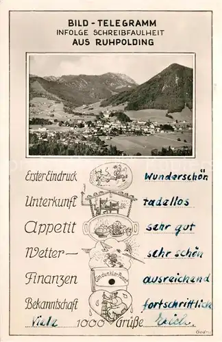 AK / Ansichtskarte Ruhpolding Gesamtansicht mit Alpenpanorama Bild Telegramm Ruhpolding
