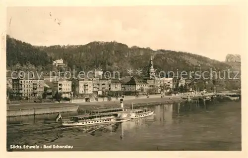 AK / Ansichtskarte Bad_Schandau Blick ueber die Elbe Elbedampfer Elbsandsteingebirge Bad_Schandau