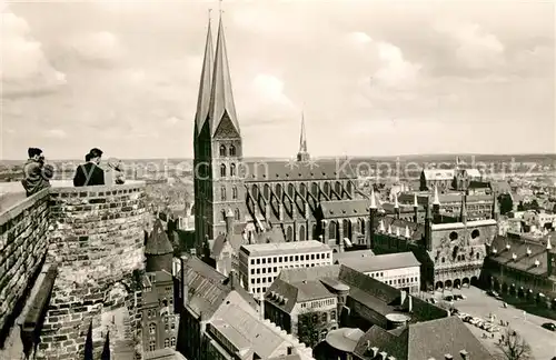 AK / Ansichtskarte Luebeck Blick vom Aussichtsturm St Petri St Marien Kirche Rathaus Luebeck