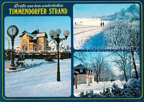 AK / Ansichtskarte Timmendorfer_Strand Winterlandschaft Strand Promenade Standuhr Timmendorfer_Strand