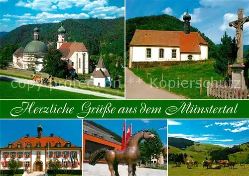 AK / Ansichtskarte Muenstertal_Schwarzwald am Fusse des Belchen Pferdplastik Kuehe Muenstertal_Schwarzwald