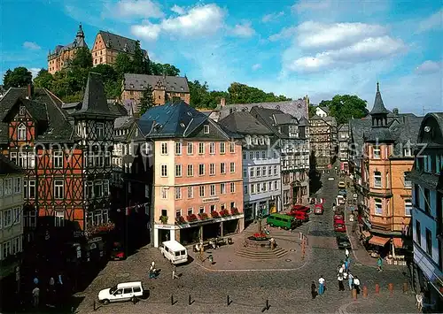 AK / Ansichtskarte Marburg_Lahn Marktplatz mit Schloss Marburg_Lahn