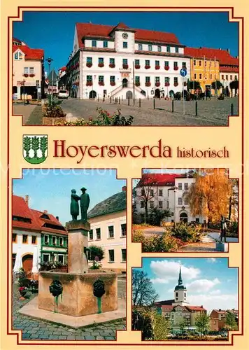 AK / Ansichtskarte Hoyerswerda Rathaus Sorbenbrunnen Schloss Museum Fliesshof Hoyerswerda