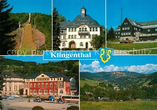 AK / Ansichtskarte Klingenthal_Vogtland Aschbergschanze Rathaus Jugendherberge Aschberg Klingenthal_Vogtland