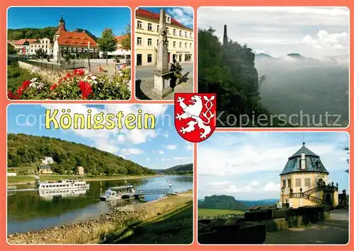 AK / Ansichtskarte Koenigstein_Saechsische_Schweiz Postmeilensaeule Blick vom Lilienstien  Festung Koenigstein Friedrichsburg Koenigstein_Saechsische