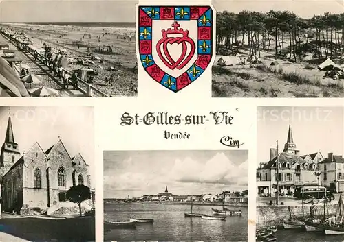 AK / Ansichtskarte Saint Gilles sur Vie_Vendee Kirche Boote Strand Campingplatz Hafen Saint Gilles sur Vie