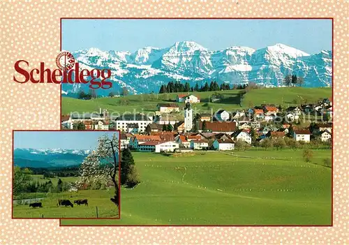 AK / Ansichtskarte Scheidegg_Allgaeu Gesamtansicht mit Alpenpanorama Scheidegg Allgaeu