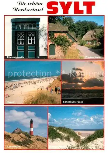 AK / Ansichtskarte Westerland_Sylt Friesenhaeuser Strand Leuchtturm Duenen Sonnenuntergang Westerland_Sylt