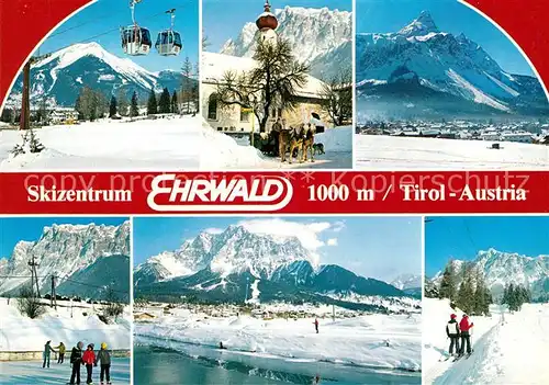 AK / Ansichtskarte Ehrwald_Tirol Panorama Wintersportplatz Alpen Kirche Bergbahn Pferdeschlitten Ehrwald Tirol