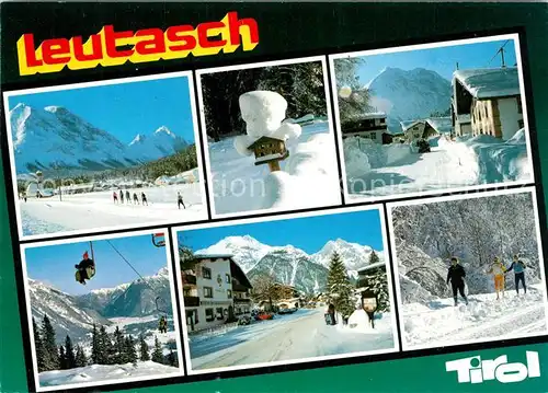 AK / Ansichtskarte Leutasch Kirchplatzl gegen Hohe Munde Winterzauber Bauernhaus Sessellift Weidach Langlaufloipe Leutasch