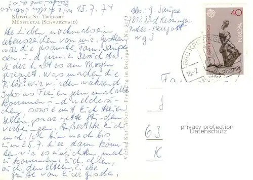 AK / Ansichtskarte Muenstertal_Schwarzwald Kloster St Trudpert Muenstertal_Schwarzwald