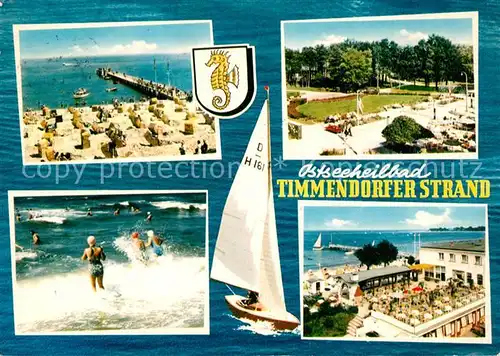 AK / Ansichtskarte Timmendorfer_Strand Strand Promenade Gaststaette Segelboot Timmendorfer_Strand