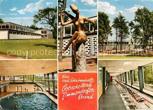 AK / Ansichtskarte Timmendorfer_Strand Kur und Schwimmhalle Skulptur Ostseeheilbad Timmendorfer_Strand