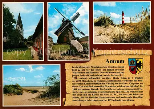 AK / Ansichtskarte Amrum Kirche Windmuehle Leuchtturm Duenen Amrum