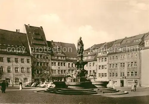 AK / Ansichtskarte Freiberg_Sachsen Obermarkt und Brunnendenkmal Freiberg Sachsen