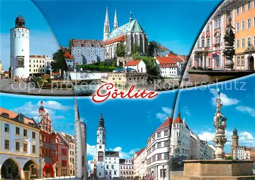 AK / Ansichtskarte Goerlitz_Sachsen Turm Kirche Brunnen Marktplatz Goerlitz Sachsen