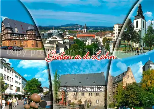 AK / Ansichtskarte Giessen_Lahn Fachwerkhaus Panorama Kirche Strassenpartie Rathaus Giessen_Lahn