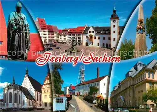 AK / Ansichtskarte Freiberg_Sachsen Statue Marktplatz Obelisk Kirche  Freiberg Sachsen