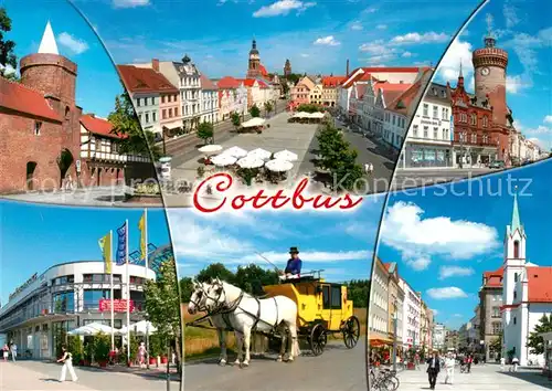 AK / Ansichtskarte Cottbus Schloss Marktplatz Rathaus Postkutsche Fussgaengerzone Cottbus